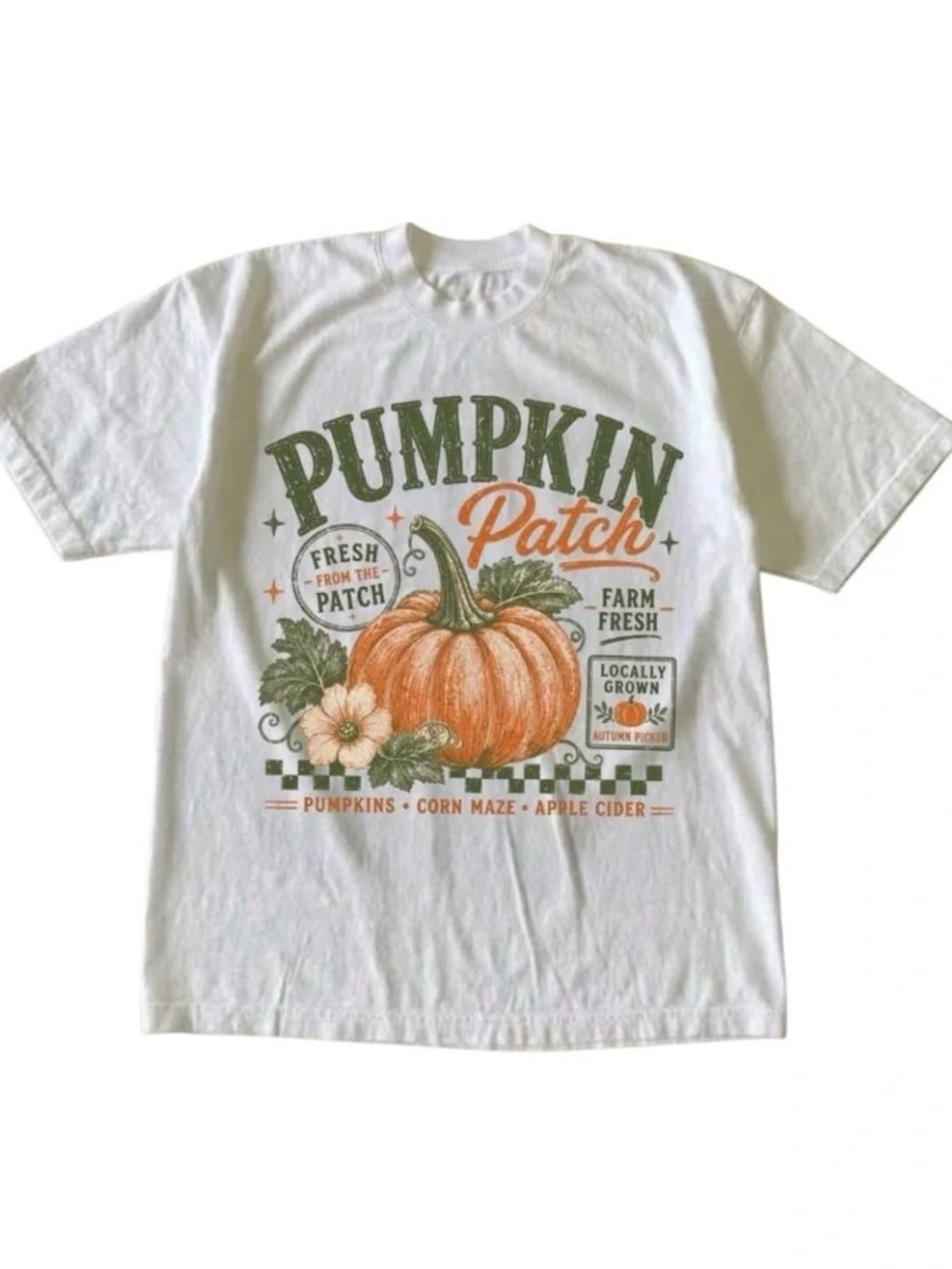 White Pumpkin Patch Graphic Tee - Orange & Green